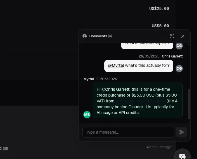 A screenshot of a message from Myrtalbot